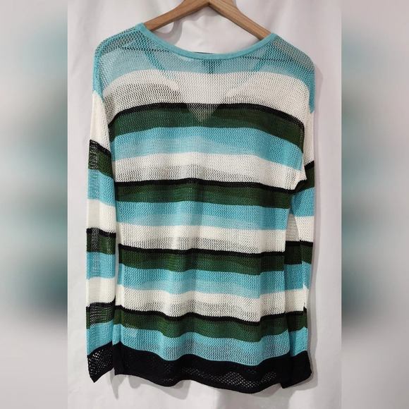 Talbots Womens Open Knit‎ Top Size M Linen Coastal Stripes Resort Cruise Beachy - Picture 6 of 7